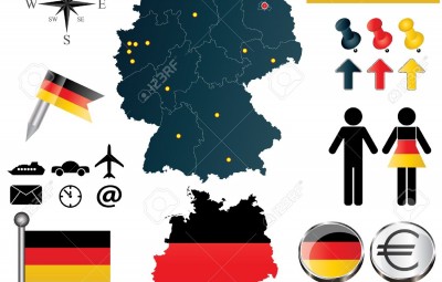19367638-Vector-set-of-Germany-country-shape-with-flags-and-icons-isolated-on-white-background-Stock-Vector